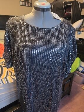 Black Sequin Short Sleeve Party Top 2x Plus Size NWT